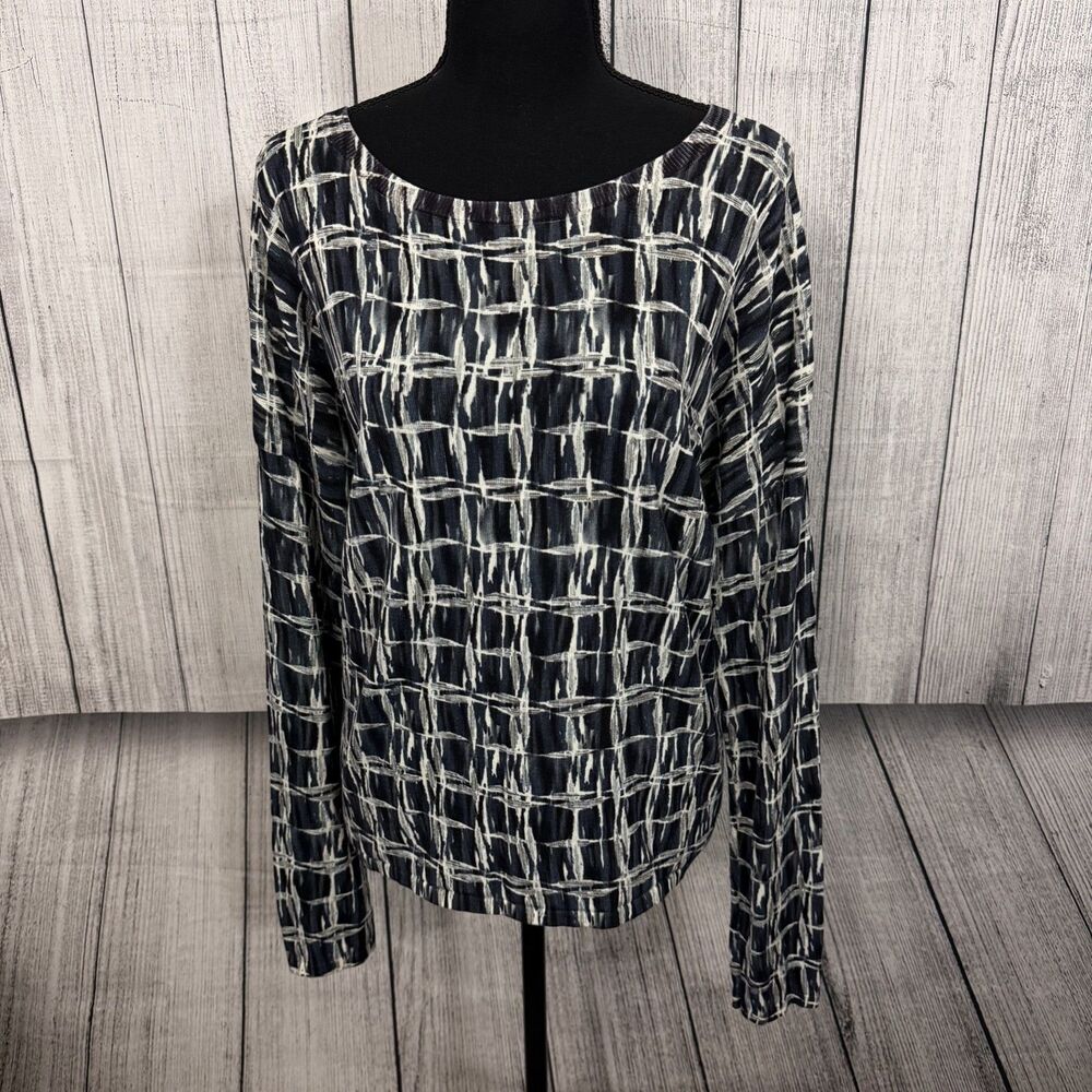 Garnet Hill Women's Medium Black Geometric Round Neck Silk/Cotton Blend Sweater